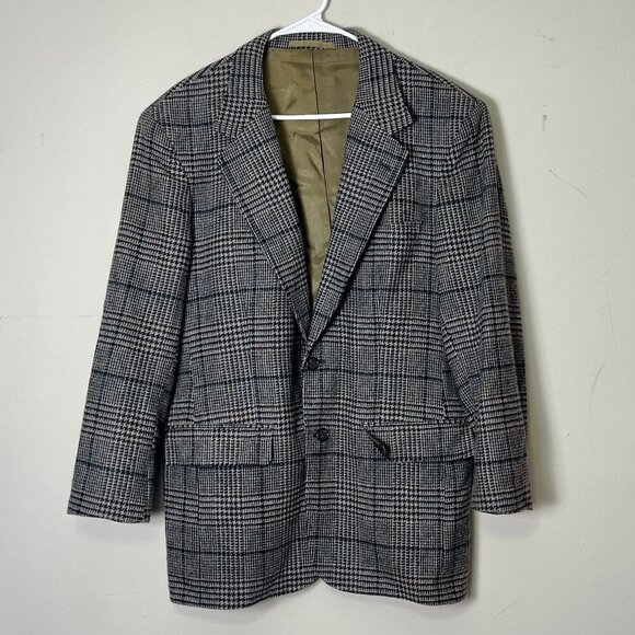 Vtg J. Crew Plaid Blazer Men's 40R Gray Sport Coat 100% Wool Jacket Career USA - Picture 1 of 13